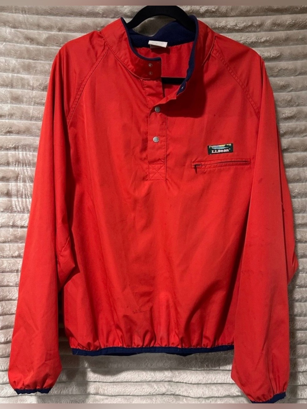 L.L. BEAN Vintage Red Pull Over Jacket with Navy Trim